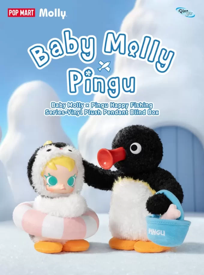 Baby Molly × Pingu Happy Fishing Series – Ciondolo in peluche in vinile, scatola cieca