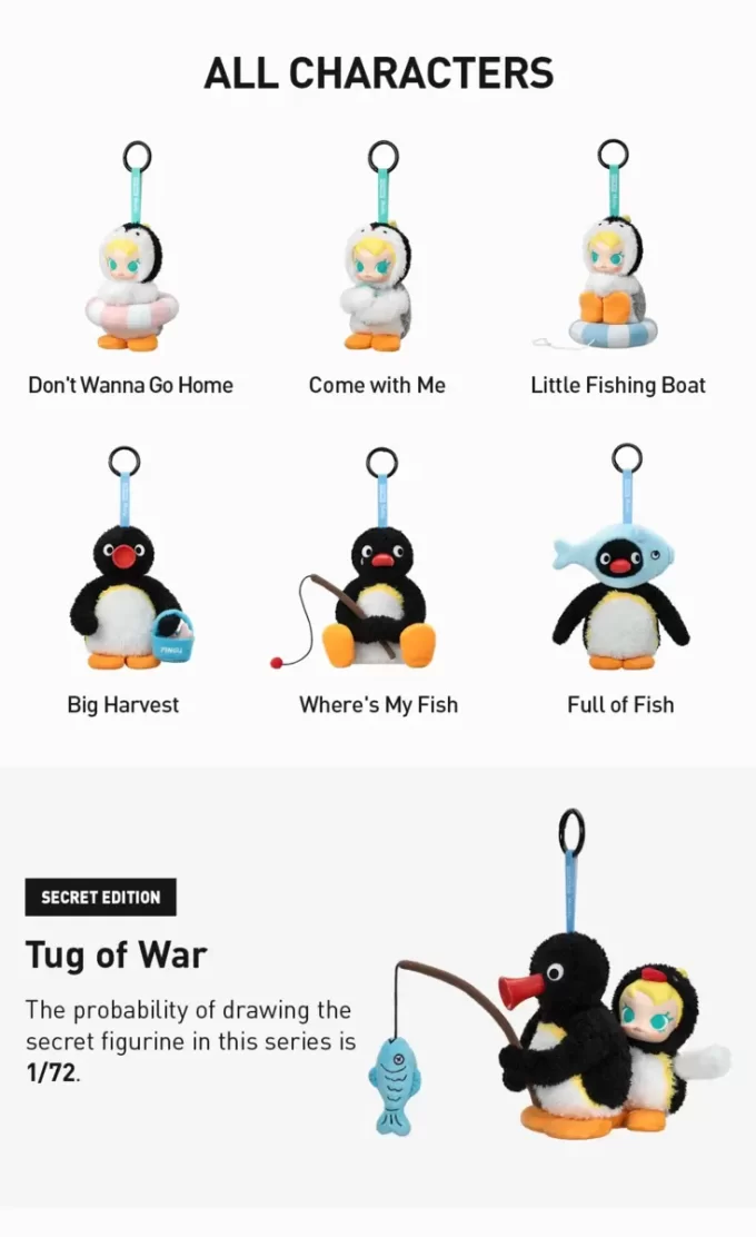 Baby Molly × Pingu Happy Fishing Series – Ciondolo in peluche in vinile, scatola cieca