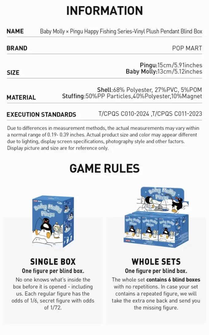Baby Molly × Pingu Happy Fishing Series – Ciondolo in peluche in vinile, scatola cieca