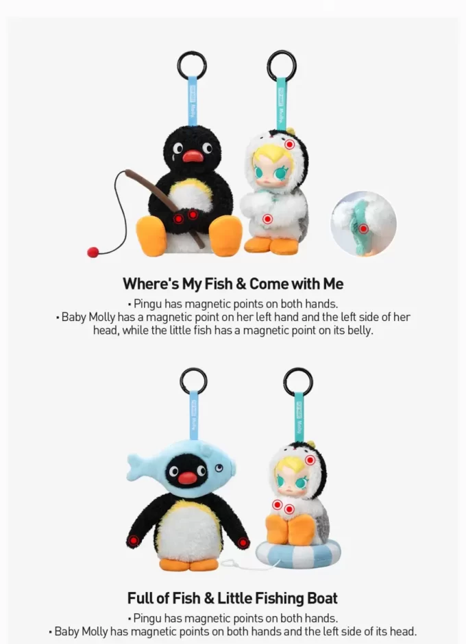 Baby Molly × Pingu Happy Fishing Series – Ciondolo in peluche in vinile, scatola cieca