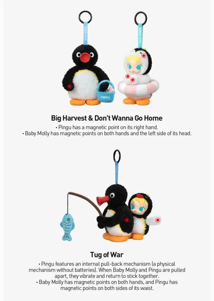 Baby Molly × Pingu Happy Fishing Series – Ciondolo in peluche in vinile, scatola cieca