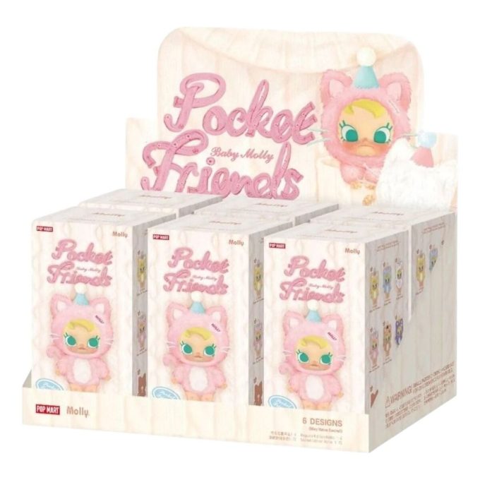 Ciondolo in peluche in vinile Baby Molly Pocket Friends, confezione sigillata (6 scatole cieche)