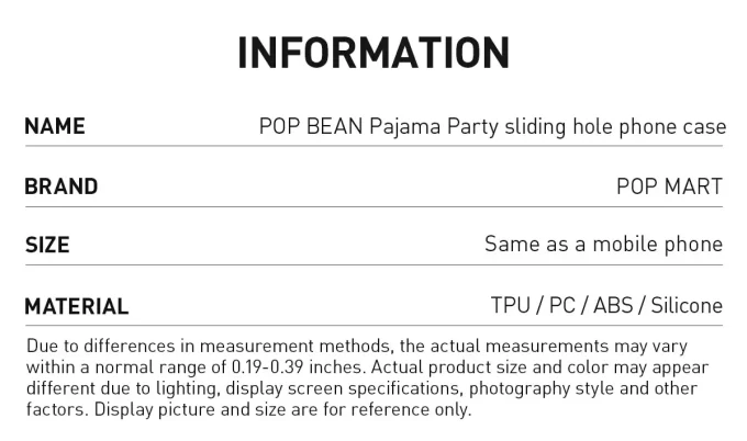 Custodia per telefono con foro scorrevole per pigiama party POP BEAN
