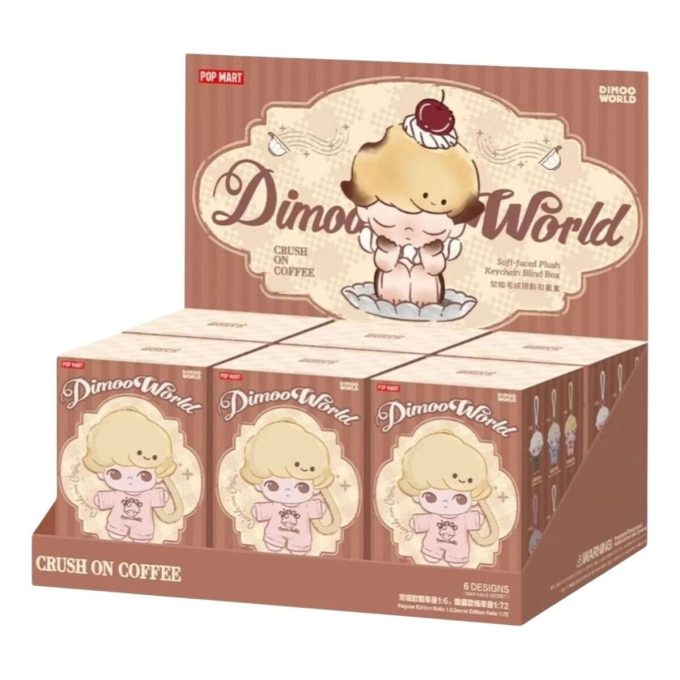 Portachiavi in  peluche Dimoo Crush on Coffee, confezione sigillata (6 scatole cieche)