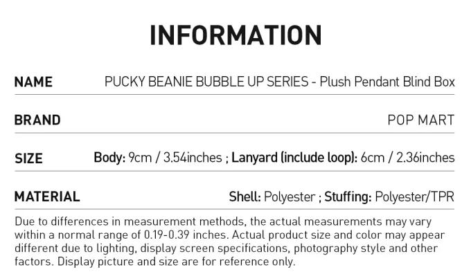 PUCKY BEANIE BUBBLE UP SERIES – Ciondolo di peluche in scatola cieca PUCKY BEANIE BUBBLE UP SERIES – Ciondolo di peluche in scatola cieca