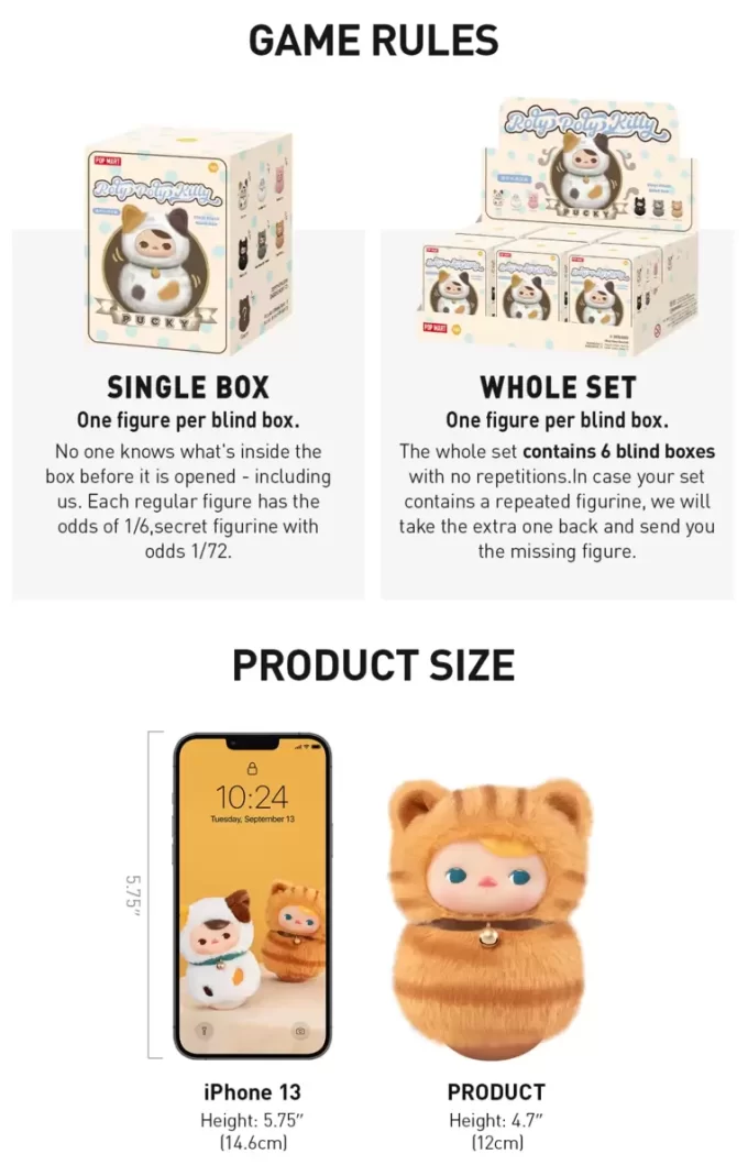PUCKY Roly-Poly Kitty Series – Peluche in vinile Blind Box