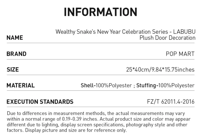 Serie di festeggiamenti per il nuovo anno di Wealthy Snake – Decorazione per porta in peluche LABUBU